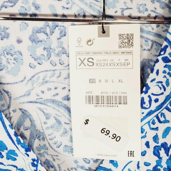 Zara printed tunic midi maxi dress white xs small nwt - Picture 6 of 7